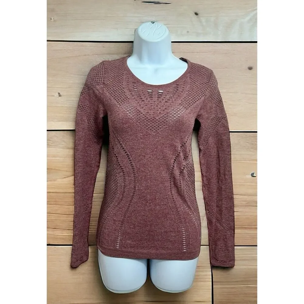 Alo Yoga Lark Seamless Laser Cut Mesh Top Sz Small Long Sleeve Rosewood Stretch
